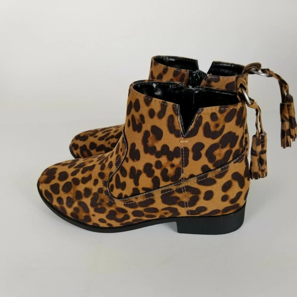 Wonder Nation Girls Size 4 Leopard Print Ankle Boot Flexible Outsole‎ Tassel Zip